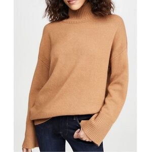 FRAME 100% Cashmere Oversized Turtleneck Sweater in Camel Heather Size Large
